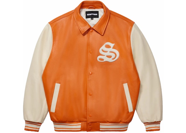 Sp5der Leather 'Orange' Varsity Jacket 