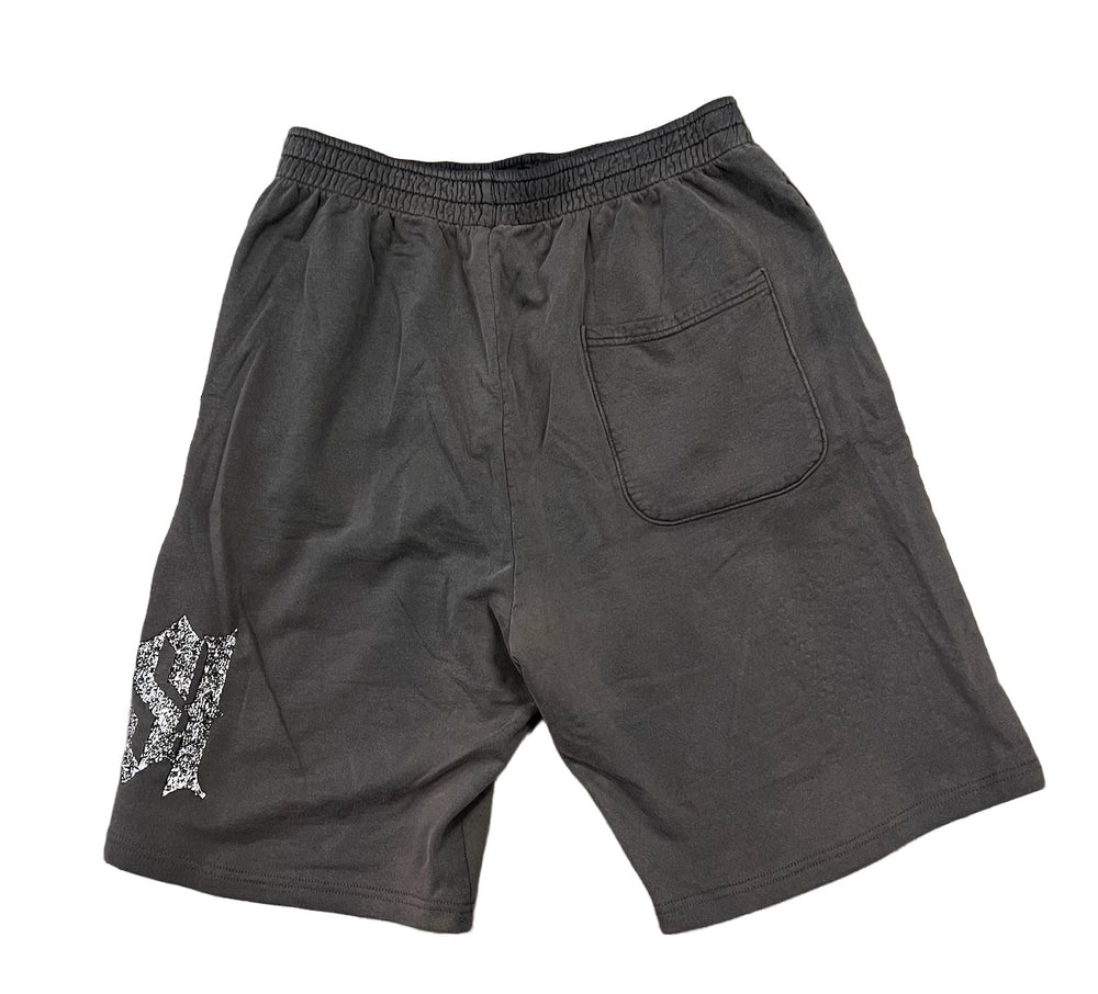 Bossi 'Washed Grey and White' Rhinestone Sweat Shorts