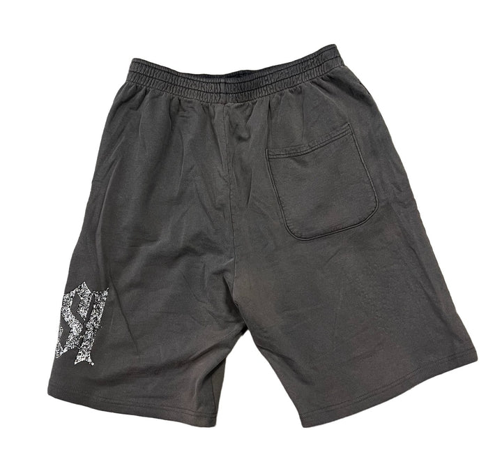 Bossi 'Washed Grey and White' Rhinestone Sweat Shorts