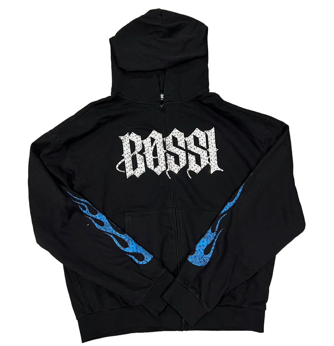 Bossi 'Blue Flame' Black Zip-Up