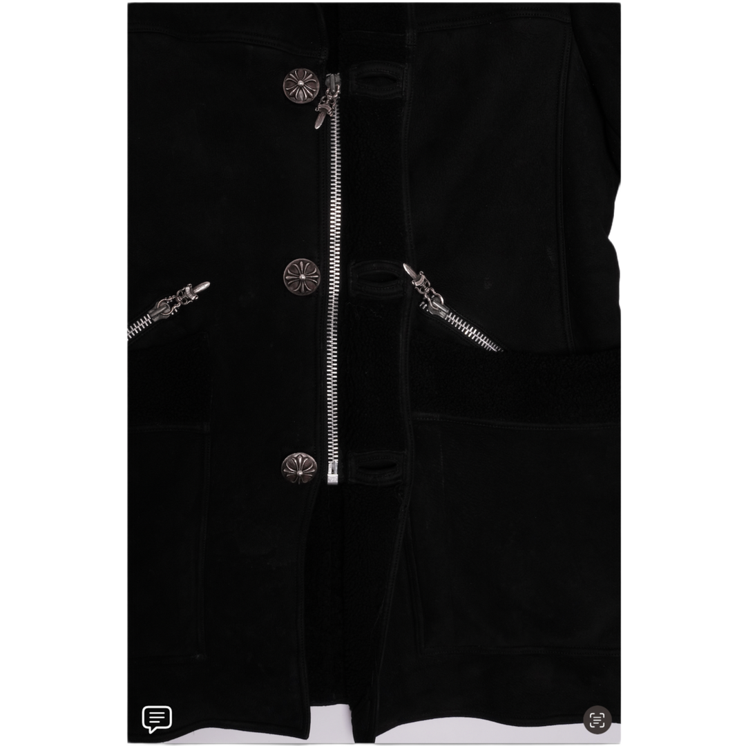 Chrome Hearts 'Suede Nubuk Leather' Zip Up Button Shearling Jacket