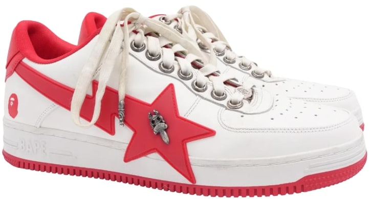 A Bathing Ape Bapesta Chrome Hearts 'Red/White' Sneakers