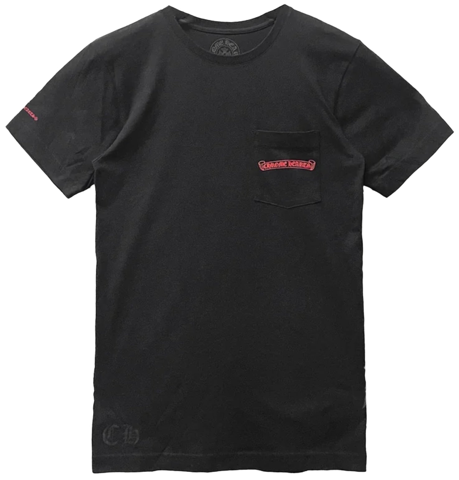 Chrome Hearts 赤ロゴ 黒 Tシャツ Chrome Hearts 'Red Scroll Logo' Black Pocket Tee – Showroom LA