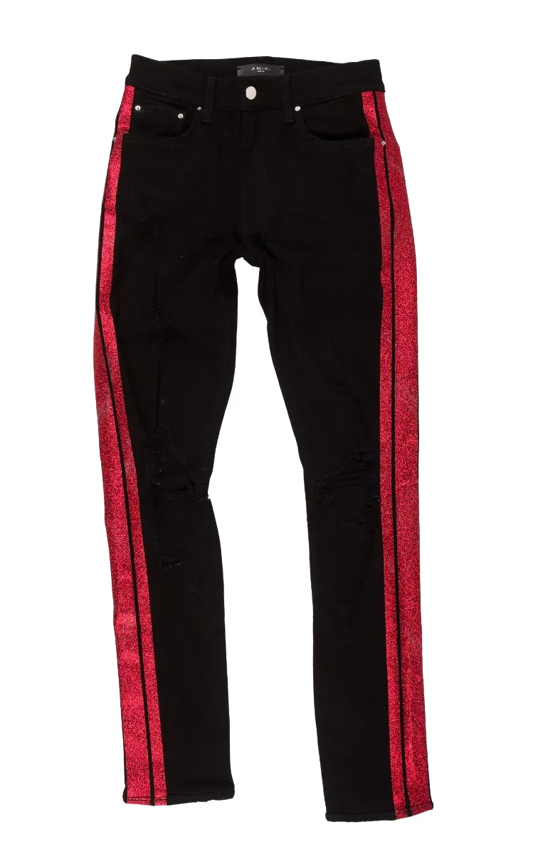 Amiri 'Black And Red' Glitter Jeans