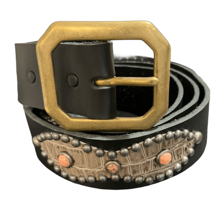 Studded 'Earth Scale/ Peach Sun Gem' Black Belt