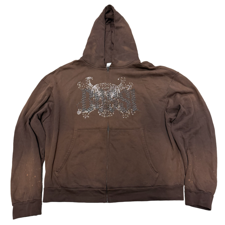 Bossi' Skull & Bones' Washed Brown Zip Up Hoodie