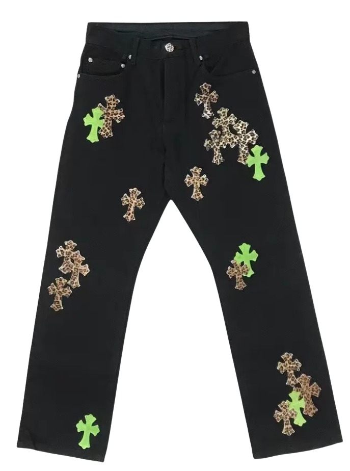 Chrome Hearts 'Leopard Patch' Black Jeans