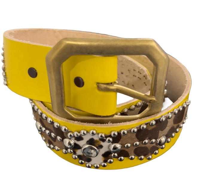 Studded 'Cheetah Fur Spider Gem' Yellow Belt