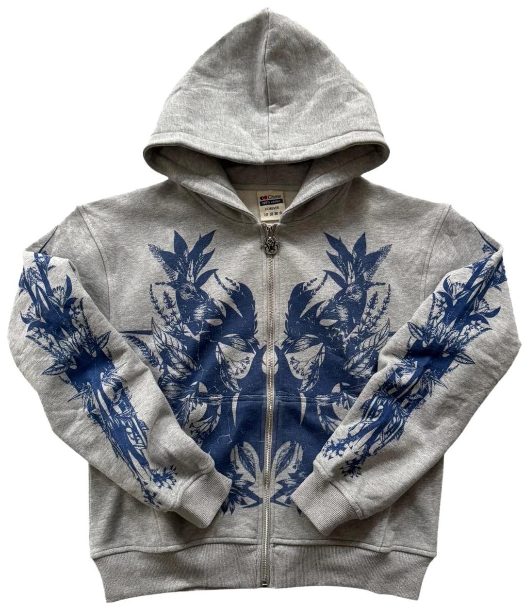 Chew Forever 'Blue Floral' Grey Zip-Up