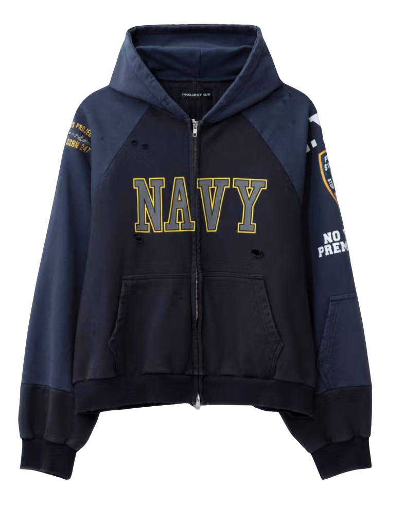 Project G/R Reconstructed Folded 'Navy' Zip Hoodie