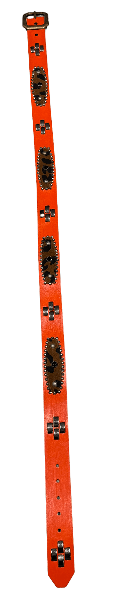 Studded 'Cheetah Leather Silver' Orange Belt