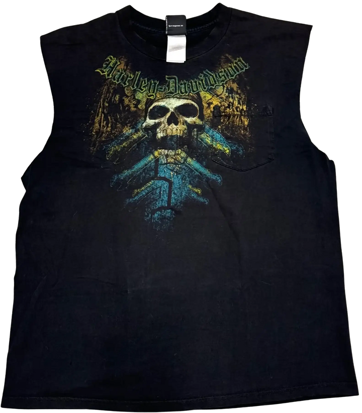 Harley Davidson 'Pirate Skull' Vintage Cutoff Pocket Tee