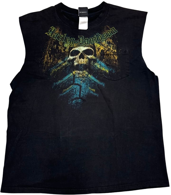 Harley Davidson 'Pirate Skull' Vintage Cutoff Pocket Tee