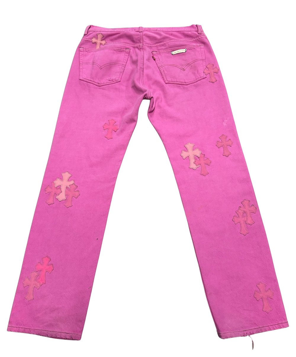 Chrome Hearts 'Sex Records' Cross Patch Pink Levi’s Jeans