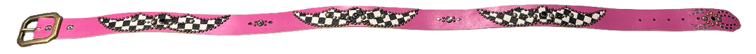 Studded 'Checkered Leather/ Spider Gem' Pink Belt