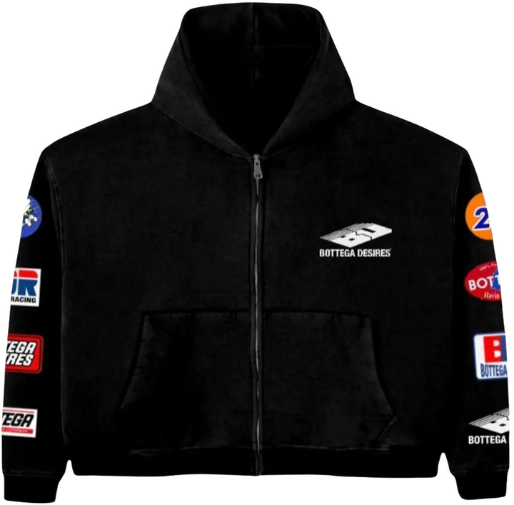 Bottega Desires 'Patches' Black Zip Up Hoodie