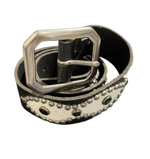 Studded 'White Leather Porn Star/ Star Sun Gems Black Belt