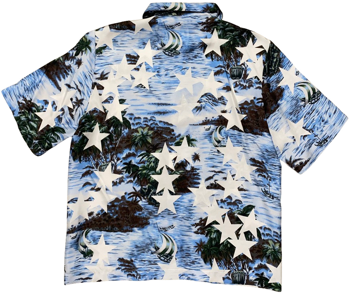 Amiri 'Tropical Star' Blue Silk Top