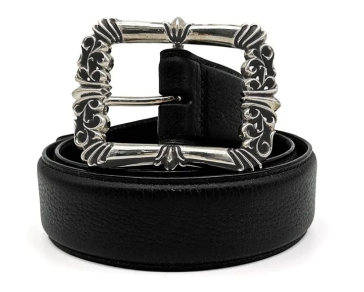 Chrome Hearts 'Filigree' Black Leather Belt