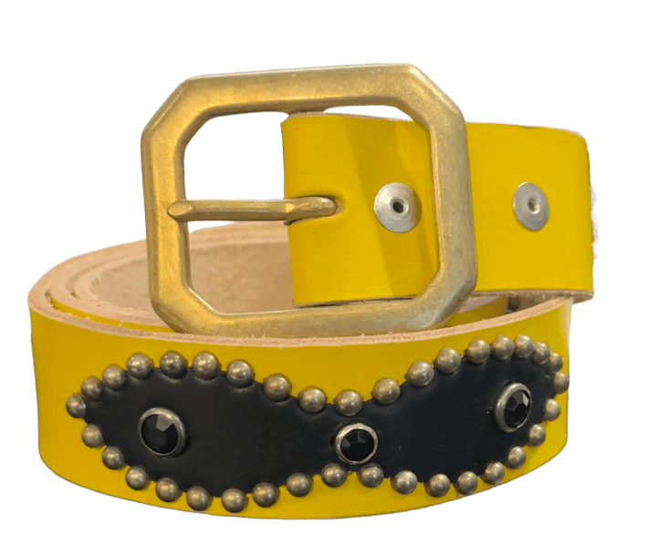 Studded 'Black Leather Sun Gem' Yellow Belt