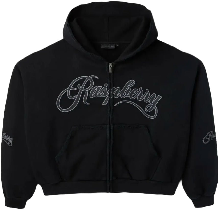 Gold+Vintage Gallery Raspberry Hills 'Script' Black Zip Up Hoodie