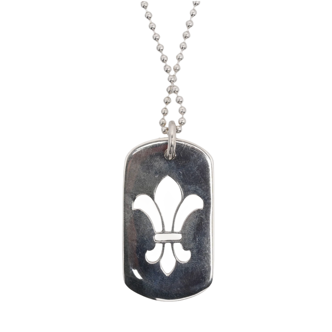 Chrome Hearts 'Fleur Dog Tag' Silver Pendant Ball Chain Necklace