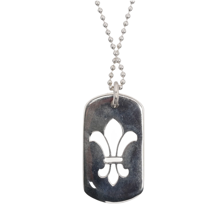 Chrome Hearts 'Fleur Dog Tag' Silver Pendant Ball Chain Necklace