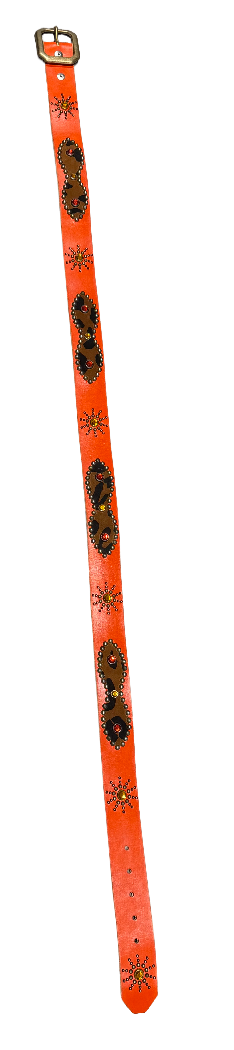 Studded 'Cheetah Leather/ Sun Gem' Orange Belt