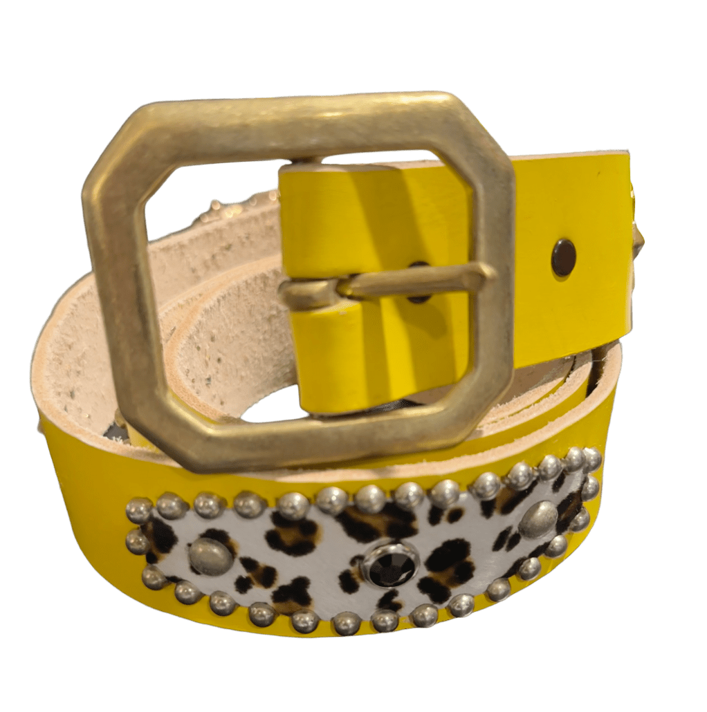 Studded 'White Leopard Fur/ Sun Gem' Yellow Belt