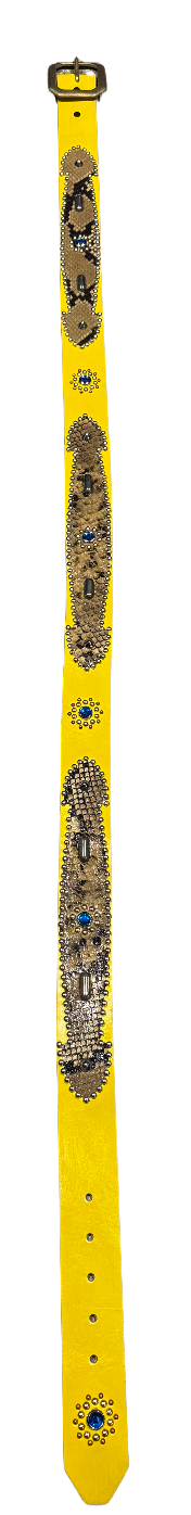 Studded 'Brown Snakeskin Arrow Sun Gem' Yellow Belt