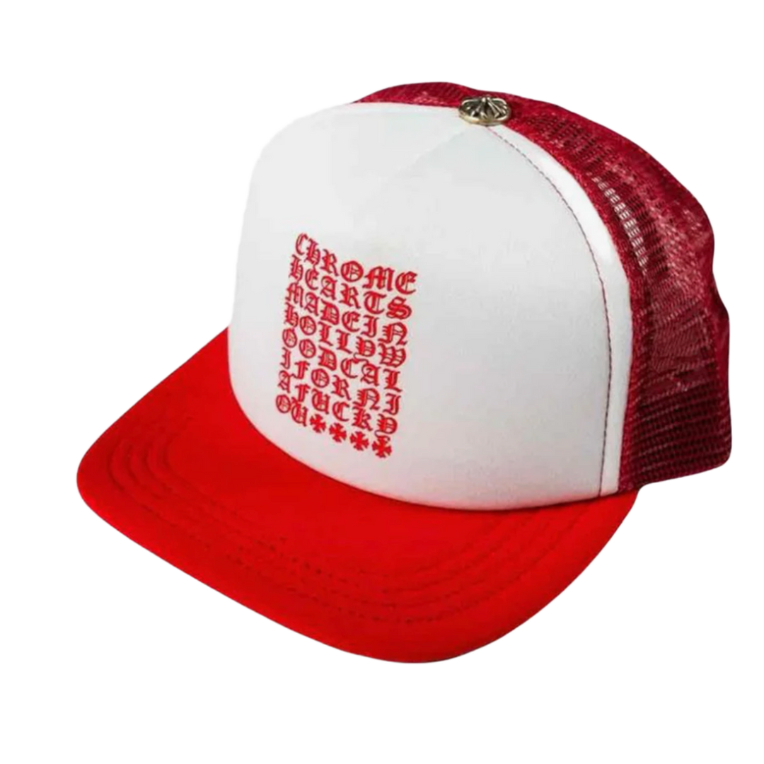 Chrome Hearts 'Eyechart' Red Trucker Hat