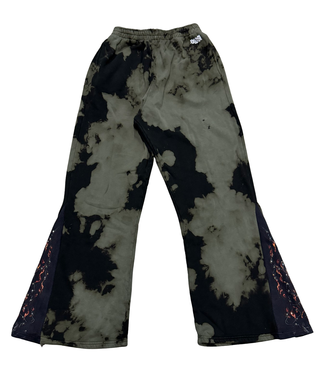 Bossi 'Barbed Flame' Bleached Rhinestone Flare Sweatpants