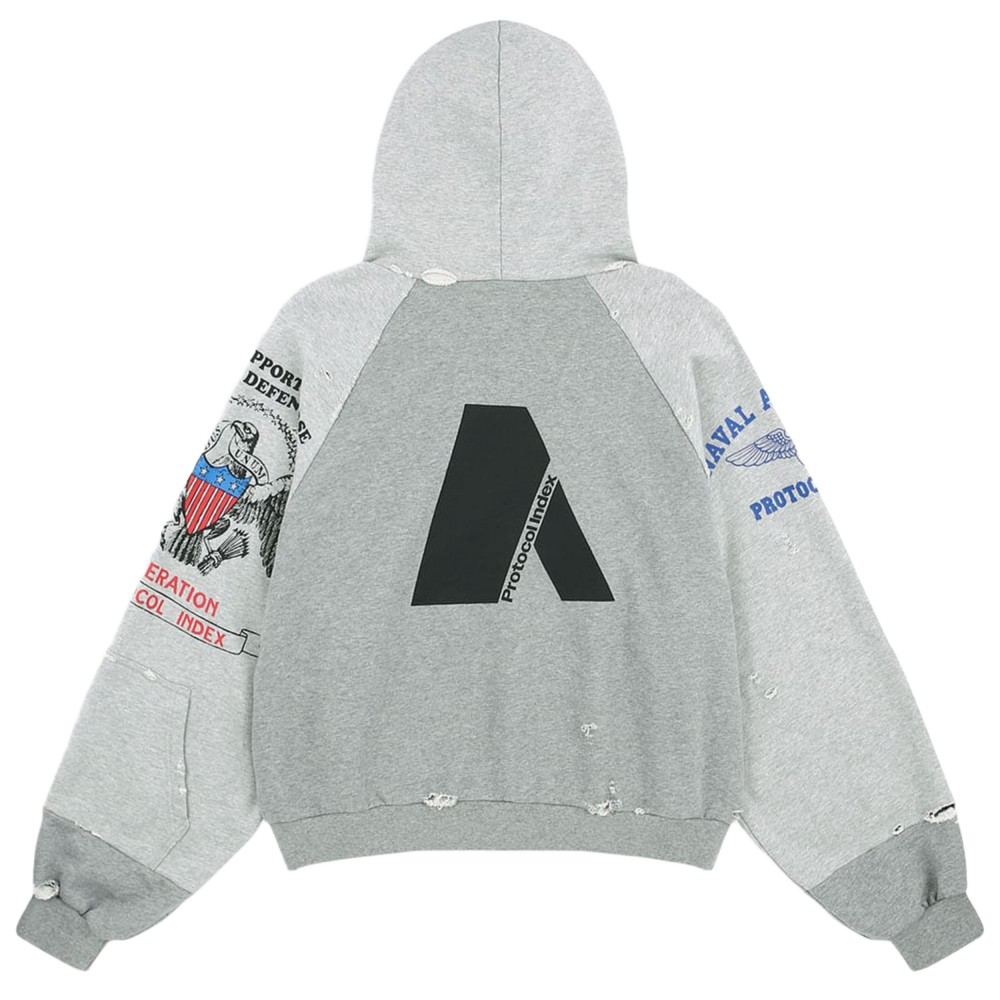 Protocol Index 'Melange Gray' Reconstructed Zip Hoodie