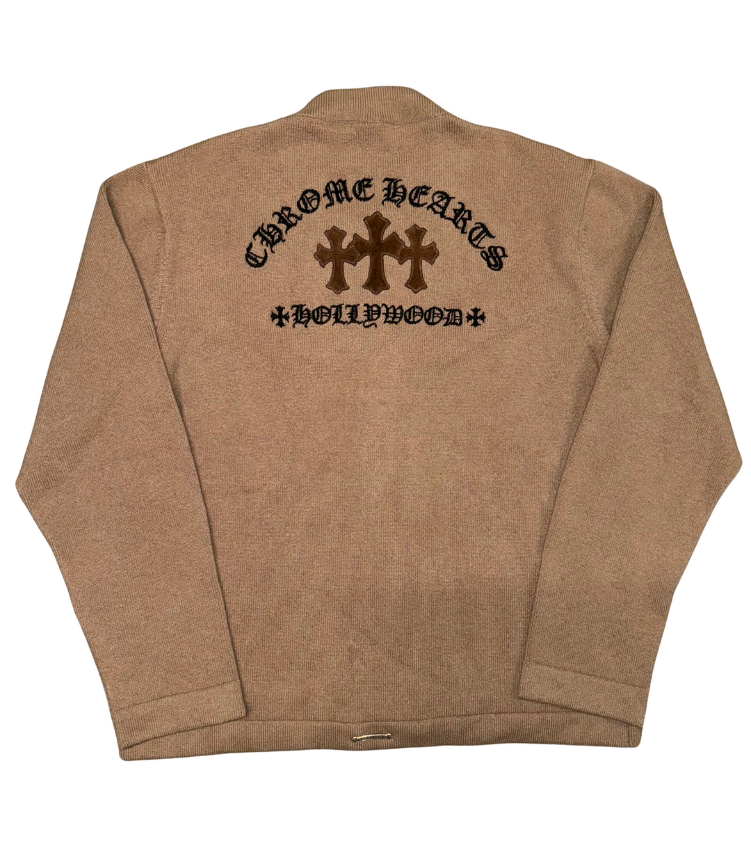 Chrome Hearts 'Triple Cross' Brown Cashmere Cardigan Sweater