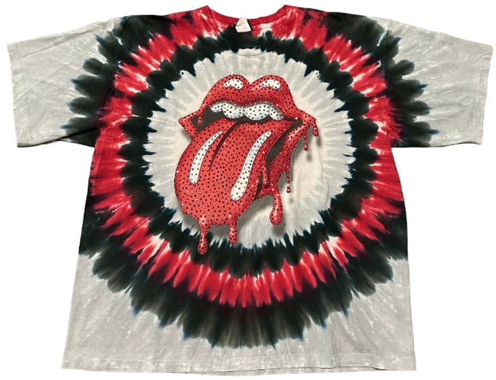 Rolling Stones 'Tongue' Red/Blue Tye Dye Rhinestone Vintage Tee