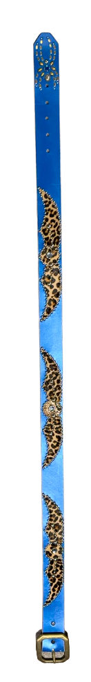 Studded 'Cheetah Hair Spider Gem' Blue Belt