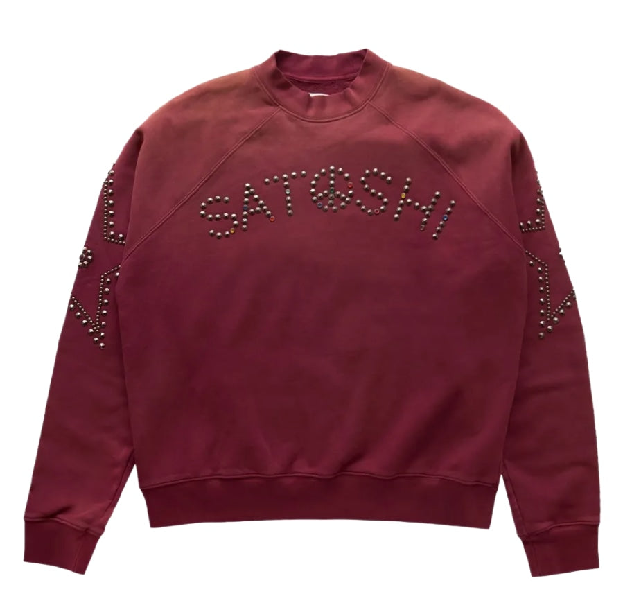 Satoshi Nakamoto 'Studded' Maroon Crewneck