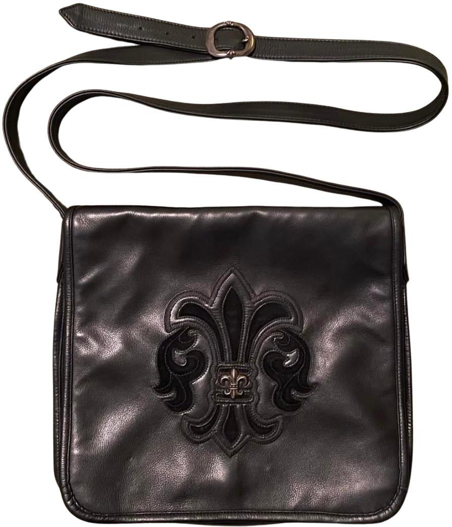Chrome Hearts 'Fleur de Lis' Black Leather Messenger Bag