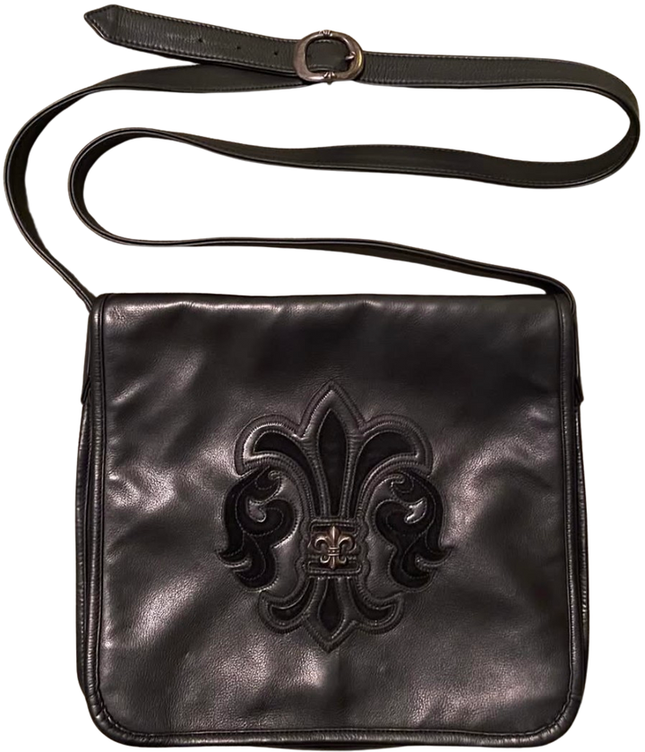 Chrome Hearts 'Fleur de Lis' Black Leather Messenger Bag