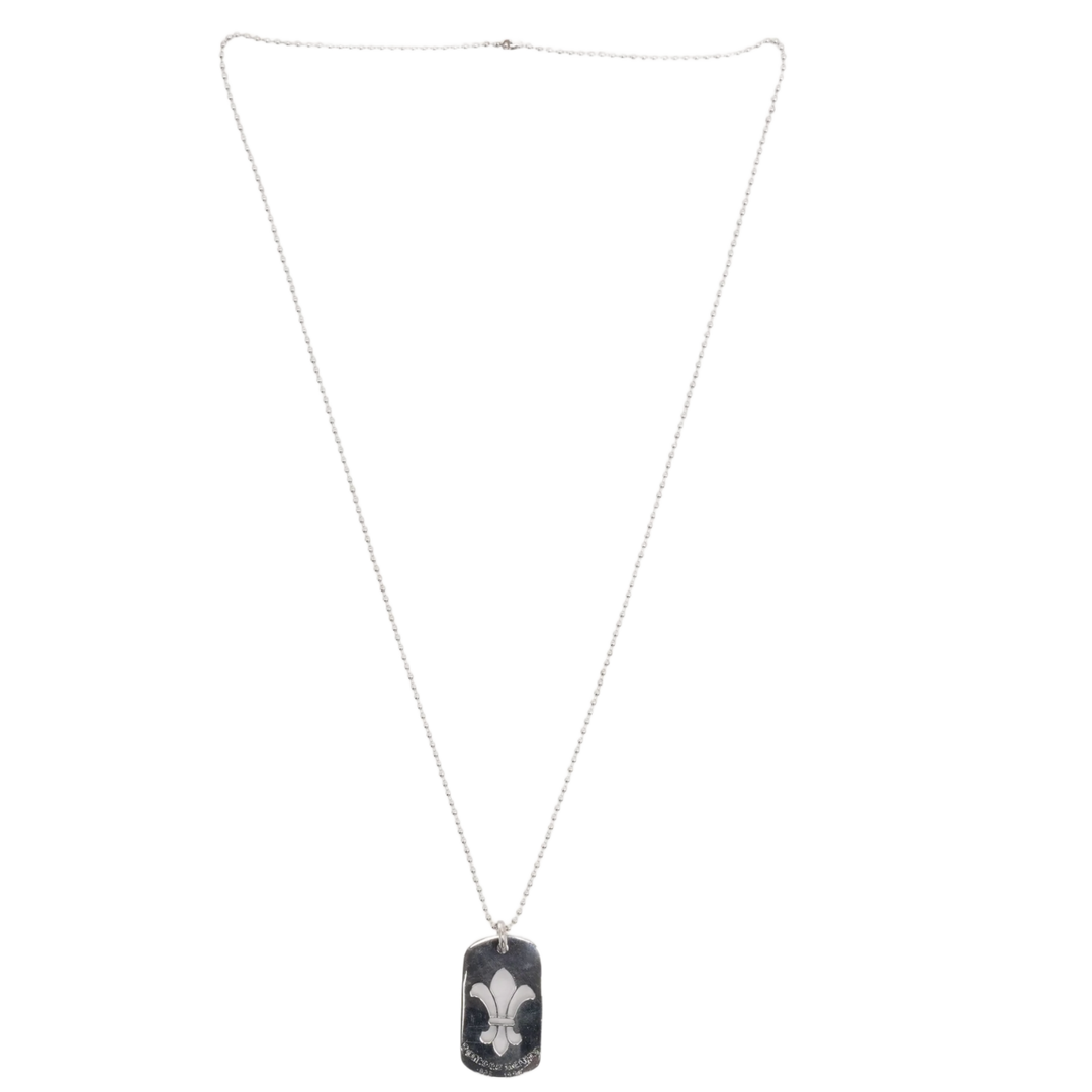 Chrome Hearts 'Fleur Dog Tag' Silver Pendant Ball Chain Necklace