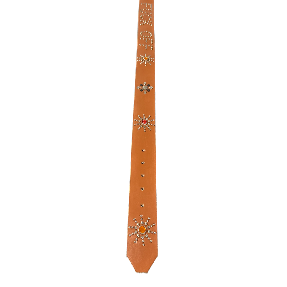 Studded 'Red/Orange Sun' Brown Fuck Off Leather Belt