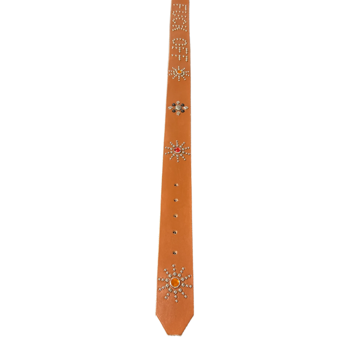 Studded 'Red/Orange Sun' Brown Fuck Off Leather Belt