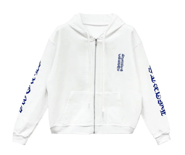 Chrome Hearts 'White/Blue' Vertical Logo Zip Up Hoodie