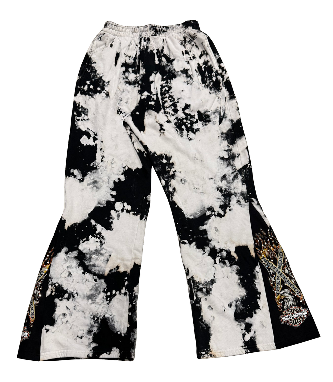 Bossi 'Brotherhood' Tie-Dye Harley Davidson Rhinestone Flare Sweats