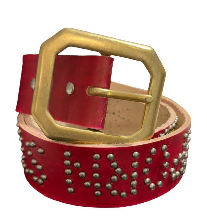 Studded 'Porn Star Yellow Snakeskin' Sun Gem Red Belt
