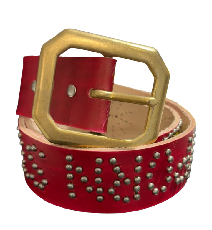 Studded 'Porn Star Yellow Snakeskin' Sun Gem Red Belt