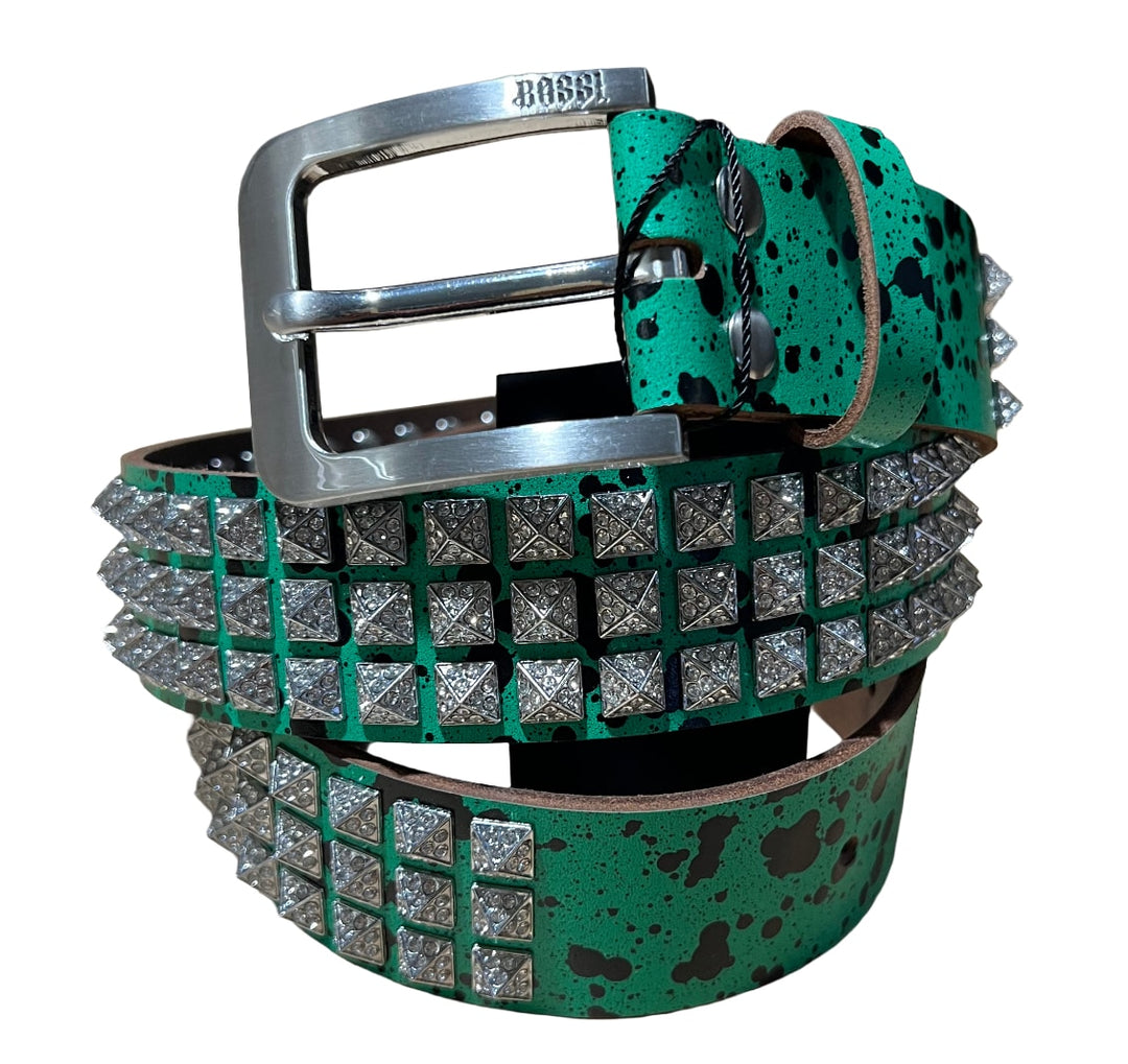 Bossi 'Silver on Green Paint' Studded Belt