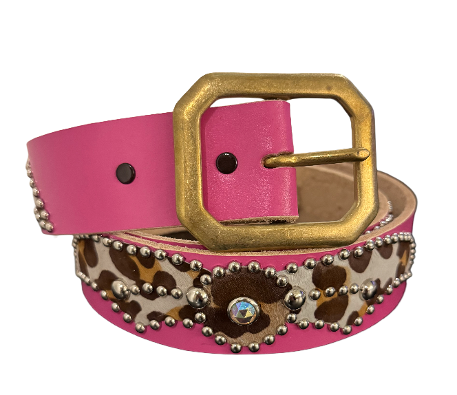 Studded 'Cow Hair Spider Gem' Pink Belt