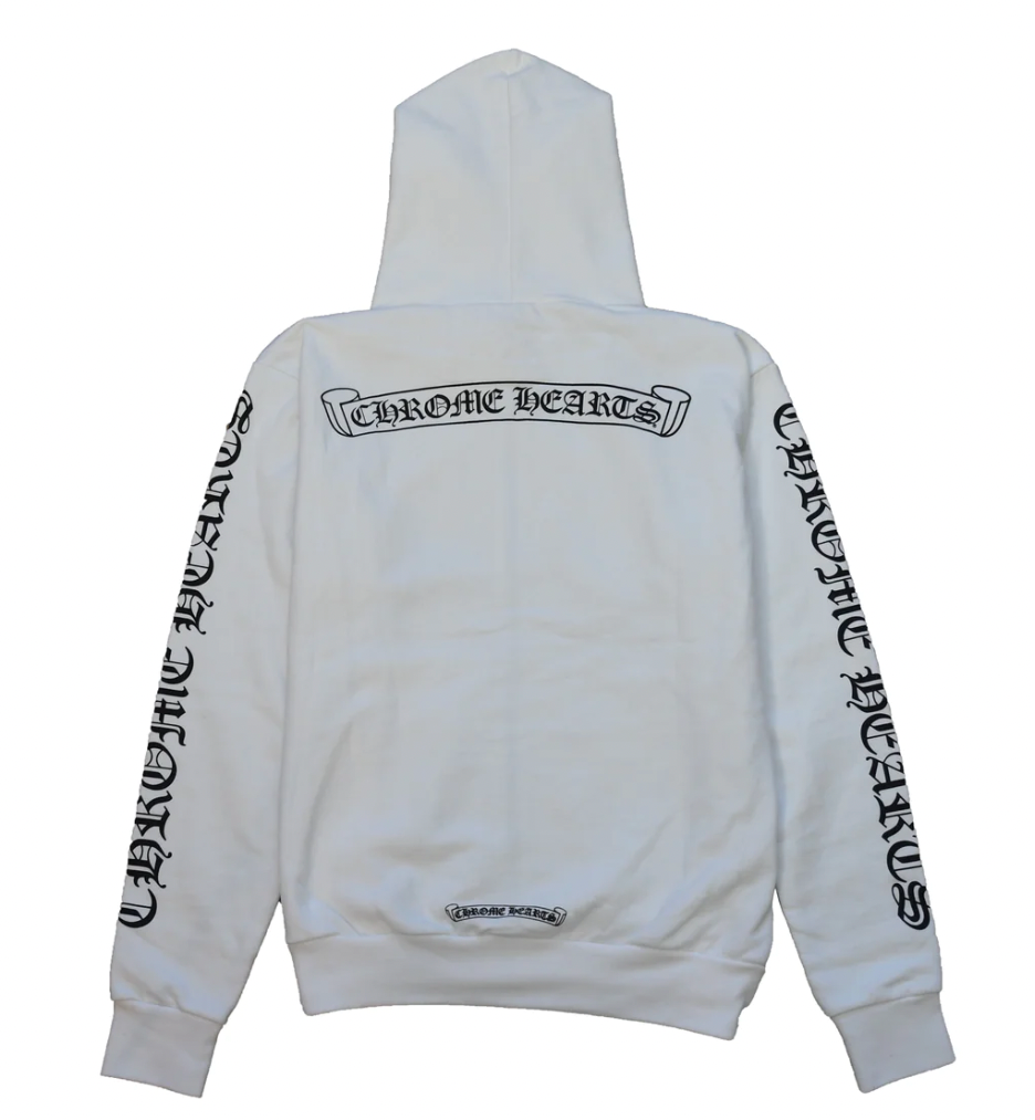 Chrome Hearts 'Scroll Logo' White Zip Up Hoodie