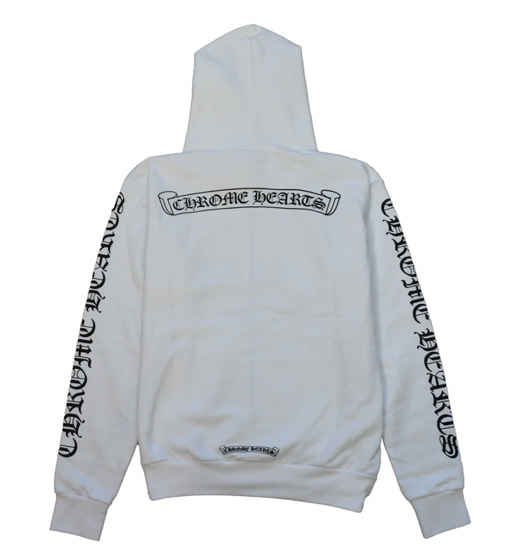 Chrome Hearts 'Scroll Logo' White Zip Up Hoodie